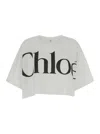 Chloé White Cropped T-shirt With Logo Lettering Print In Cotton Woman In White