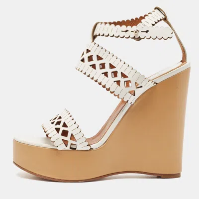 Pre-owned Chloé White Cut Out Leather Platform Wedge Sandals Size 39