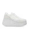 Chloé Platform Speckled Mix Leather Sneakers In White