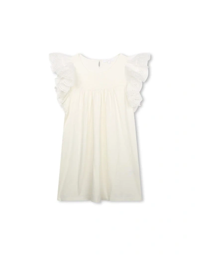 Chloé Kids' White Dress With Embroidered Ruffles
