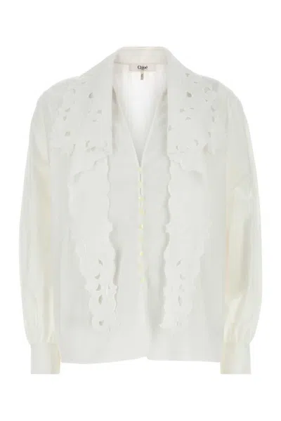 Chloé White Embroidered Lavalliere Shirt