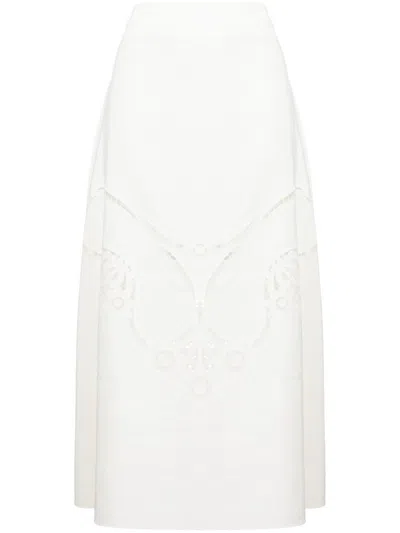 CHLOÉ WHITE EMBROIDERED MIDI SKIRT