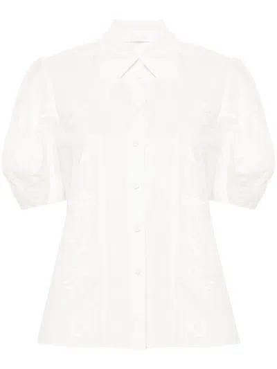 Chloé White Embroidered Organic-cotton Shirt