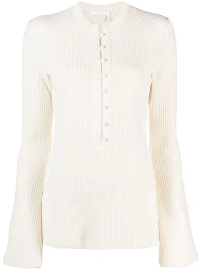 CHLOÉ WHITE EMBROIDERED RIBBED JUMPER