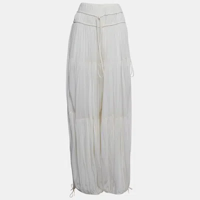 Pre-owned Chloé White Fine Sheer Crepe Gathered Detail Harem Trousers S