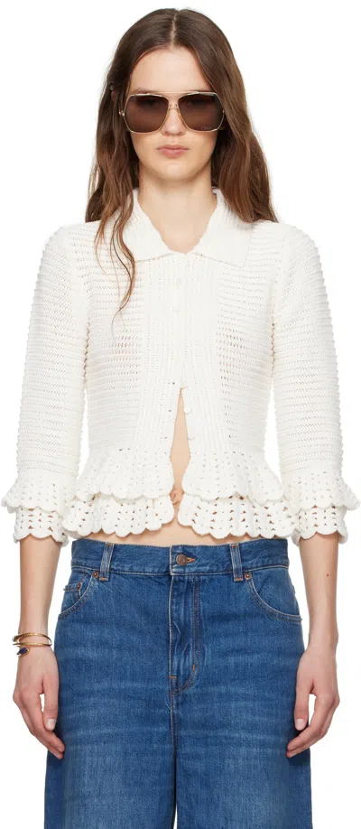 Chloé White Fitted Ruffled Cardigan In 101 White