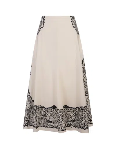 Chloé White Flared Midi Skirt With Print