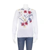 CHLOÉ CHLOE WHITE FLORAL EMBROIDERED TOP IN LINEN CANVAS