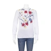 Chloé Chloe White Floral Embroidered Top In Linen Canvas In White