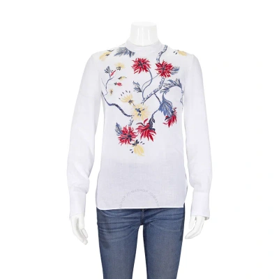 Chloé Chloe White Floral Embroidered Top In Linen Canvas