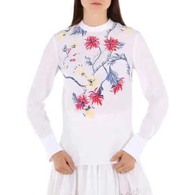 Pre-owned Chloé Chloe White Floral Embroidered Top In Linen Canvas