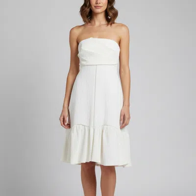 Pre-owned Chloé White Floral Jacquard Ruffled Strapless Midi Dress S