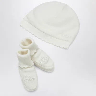 Chloé White Hat And Booties Set