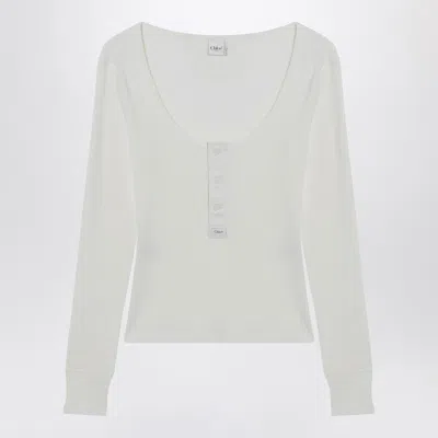 Chloé Chloe White Henley Cotton Jersey Top Women