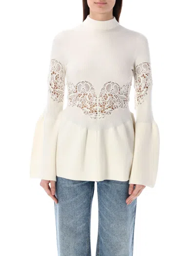 Chloé High Neck Lace Detail In White