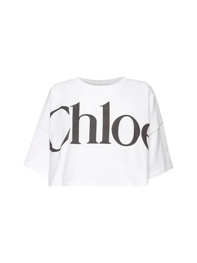 Chloé White Jersey Cropped Logo T-shirt<br/>