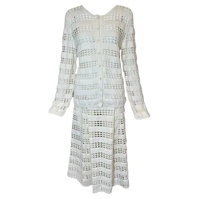 Pre-owned Chloé Chloe White Knit Eyelet Ensemble Suit