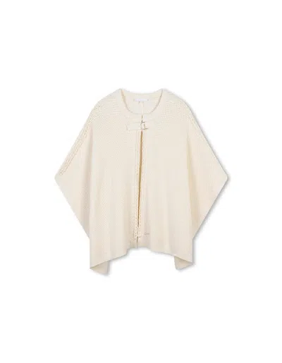 Chloé White Knitted Cape With Appliqué