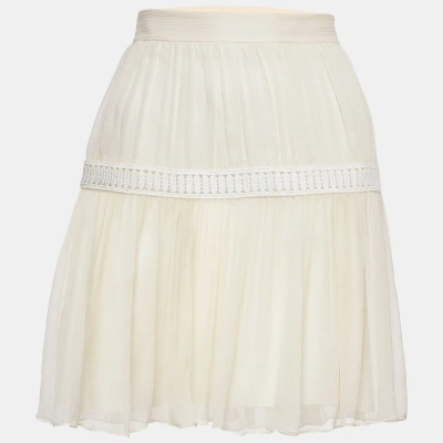 Pre-owned Chloé White Lace Trim Silk Gathered Mini Skirt S
