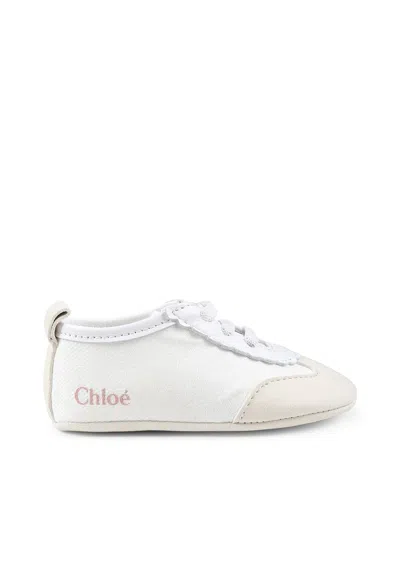 Chloé Kids' White Lace-ups For Baby Girl With Logo