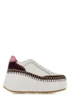 Chloé Nama Embroidered Suede-trimmed Leather Platform Sneakers In White