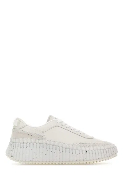 Chloé Women White Leather Sneakers In Animal Print