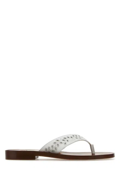Chloé White Leather Paz Chloã© X Eres Thong Slippers