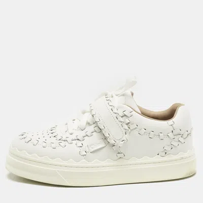Pre-owned Chloé White Leather Whipstitch Trim Sneakers Size 37
