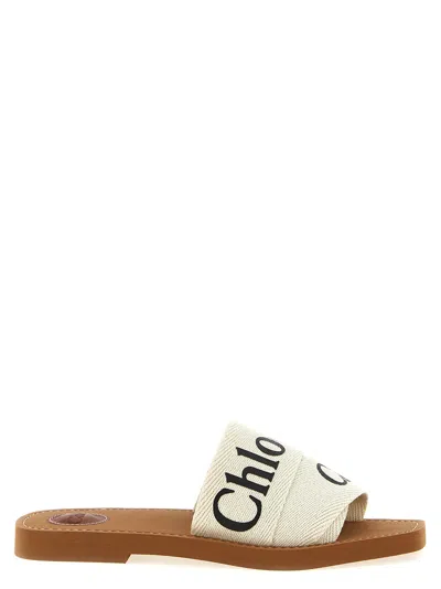 Chloé White Linen Flat Women's Sandals