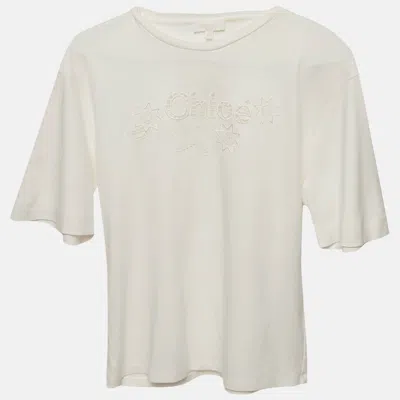 Pre-owned Chloé White Logo Cutout Detail Cotton Knit Top 14 Years