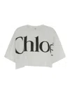 Chloé White Cropped Crewneck T-shirt With Maxi Logo Print On The Front In Cotton Woman In White
