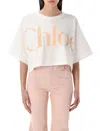 Chloé Cropped Printed Cotton-jersey T-shirt In White