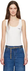Chloé Embroidered Ribbed Cotton Tank In 101 White