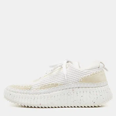 Pre-owned Chloé White Mesh And Suede Nama Low Top Sneakers Size 39
