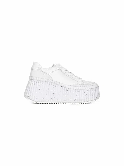 CHLOÉ WHITE NAMA WEDGE SNEAKERS