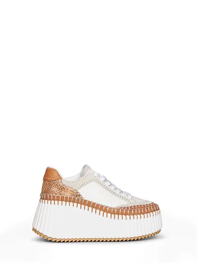 Chloé White Nama Wedge Sneakers In Brown
