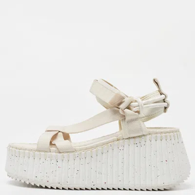 Pre-owned Chloé White Nylon Nama Platform Velcro Ankle Strap Sandals Size 39