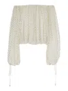 Chloé Gathered Off-the-shoulder Metallic Dot Top In White