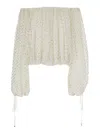 Chloé Gathered Off-the-shoulder Metallic Dot Top In Multicolor