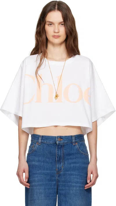 Chloé White Oversized Cropped Logo T-shirt In 101 White