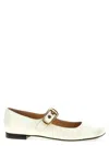 Chloé Square Toe Patent Ballet Flats With Gold-tone Buckle In White