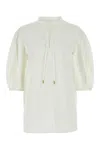Chloé Cotton Keyhole Puff Sleeve Tie Neck Top