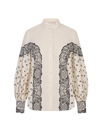 Chloé White Printed Shirt With Balloon Sleeves