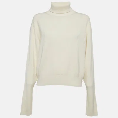 Pre-owned Chloé White Rib Knit Wool Blend Pullover Sweater L