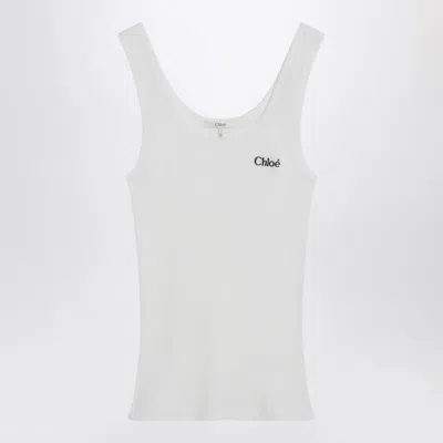 Chloé White Ribbed Tank Top With Logo Women