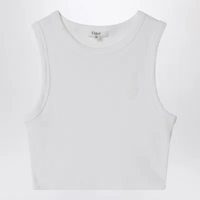 Chloé White Ribbed Top With Logo Embroidery