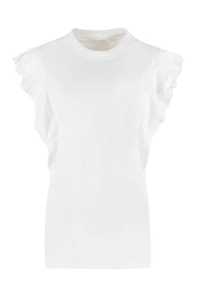 Chloé White Ruffled Cotton Top For Women