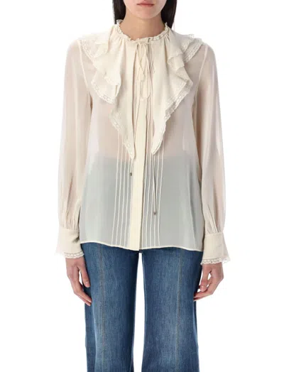 Chloé White Ruffled Top