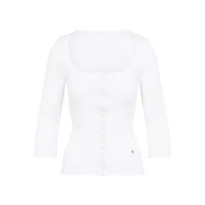 CHLOÉ WHITE SCOOP-NECK FITTED CARDIGAN