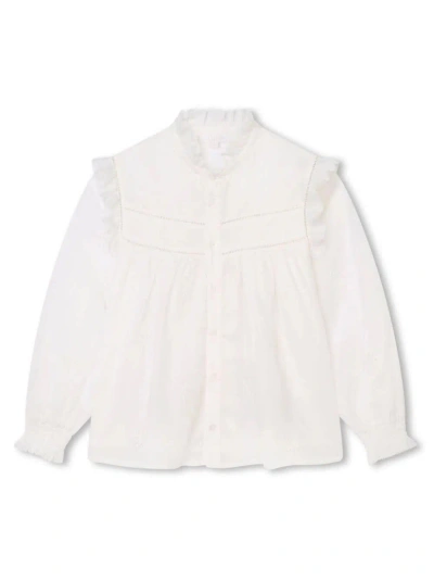 Chloé Kids' White Shirt With All-over Star Embroidery